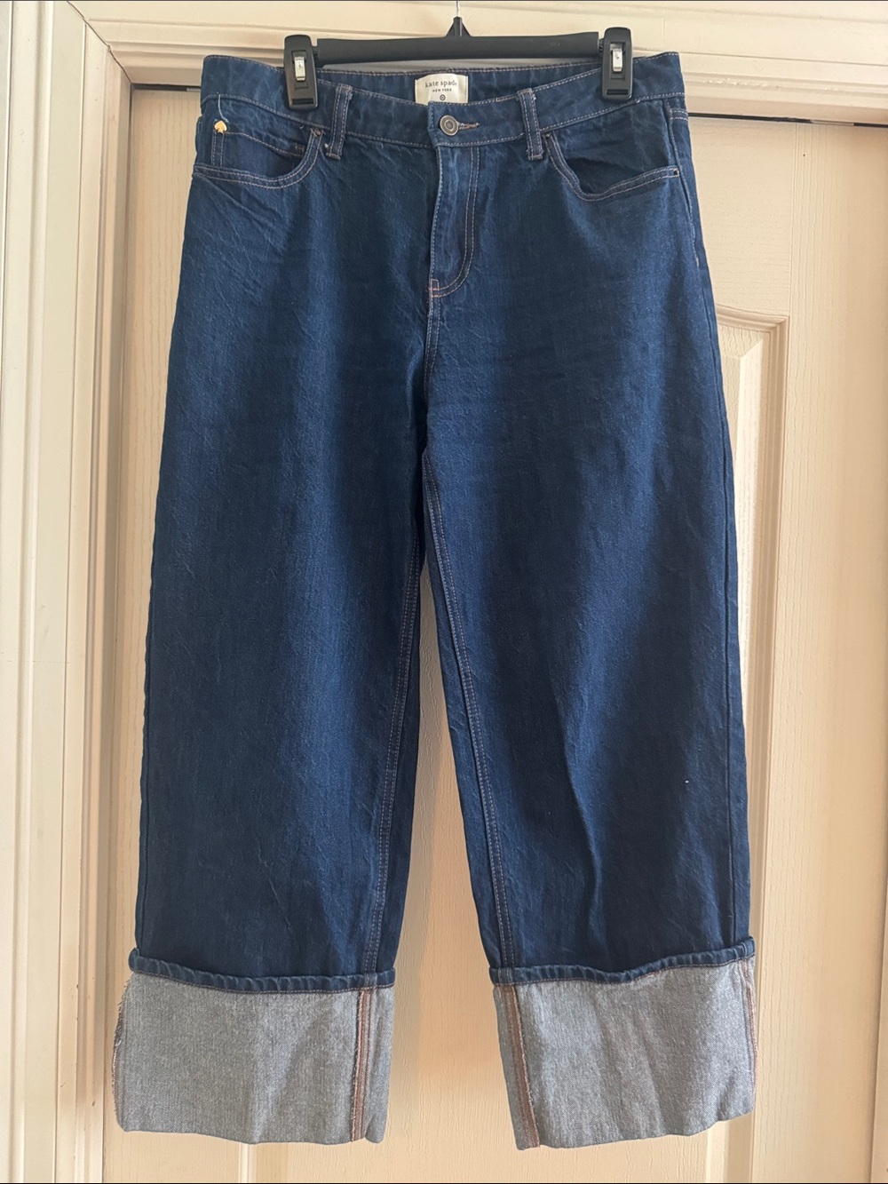 Kate spade new york - Women's High-Rise Straight Leg Wide Cuff Dark Rinse Jeans - Picture 3 of 5